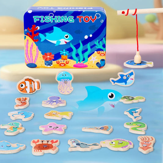Wooden Magnetic Fishing Game Toy Marine Life Puzzle