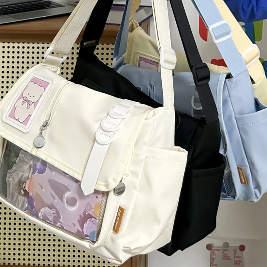Y2K Japanese Harajuku School Bags for Teenage Girls New 2024 Transparent Itabag Crossbody Bag DIY Badges Display Plate Ita Bag
