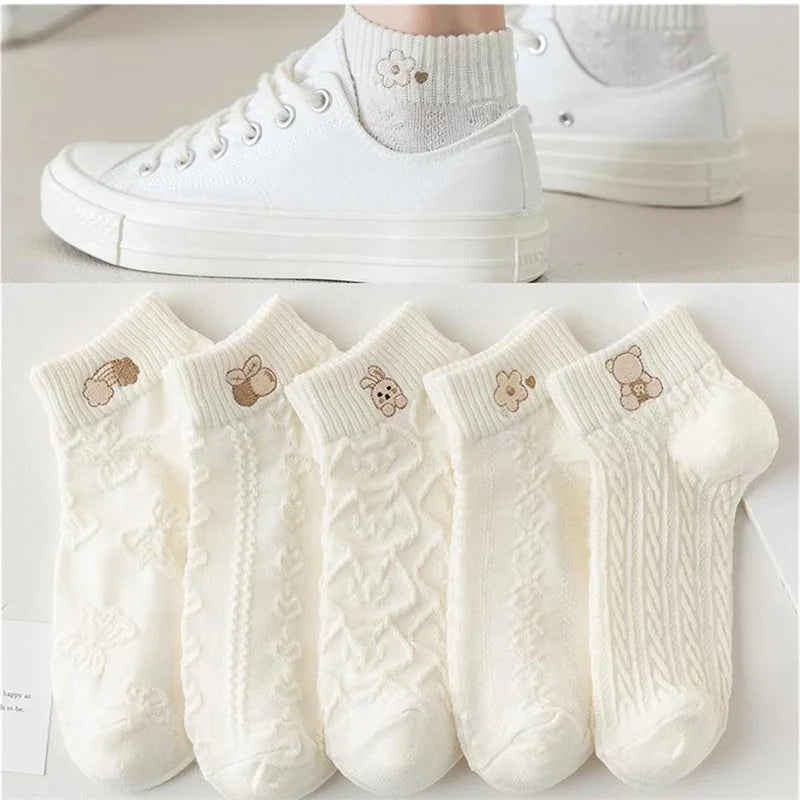 Cute Bear Rabbit Rainbow Print Ankle Socks Women Short