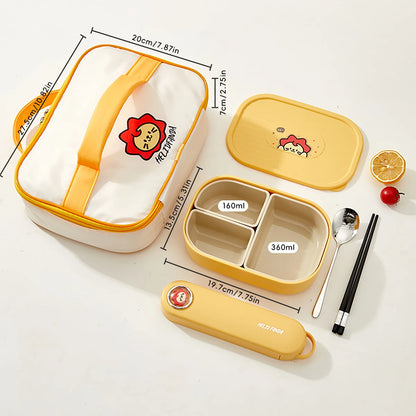 3 Grids Microwave Plastic Lunch Box Detachable Fruit Bento Box