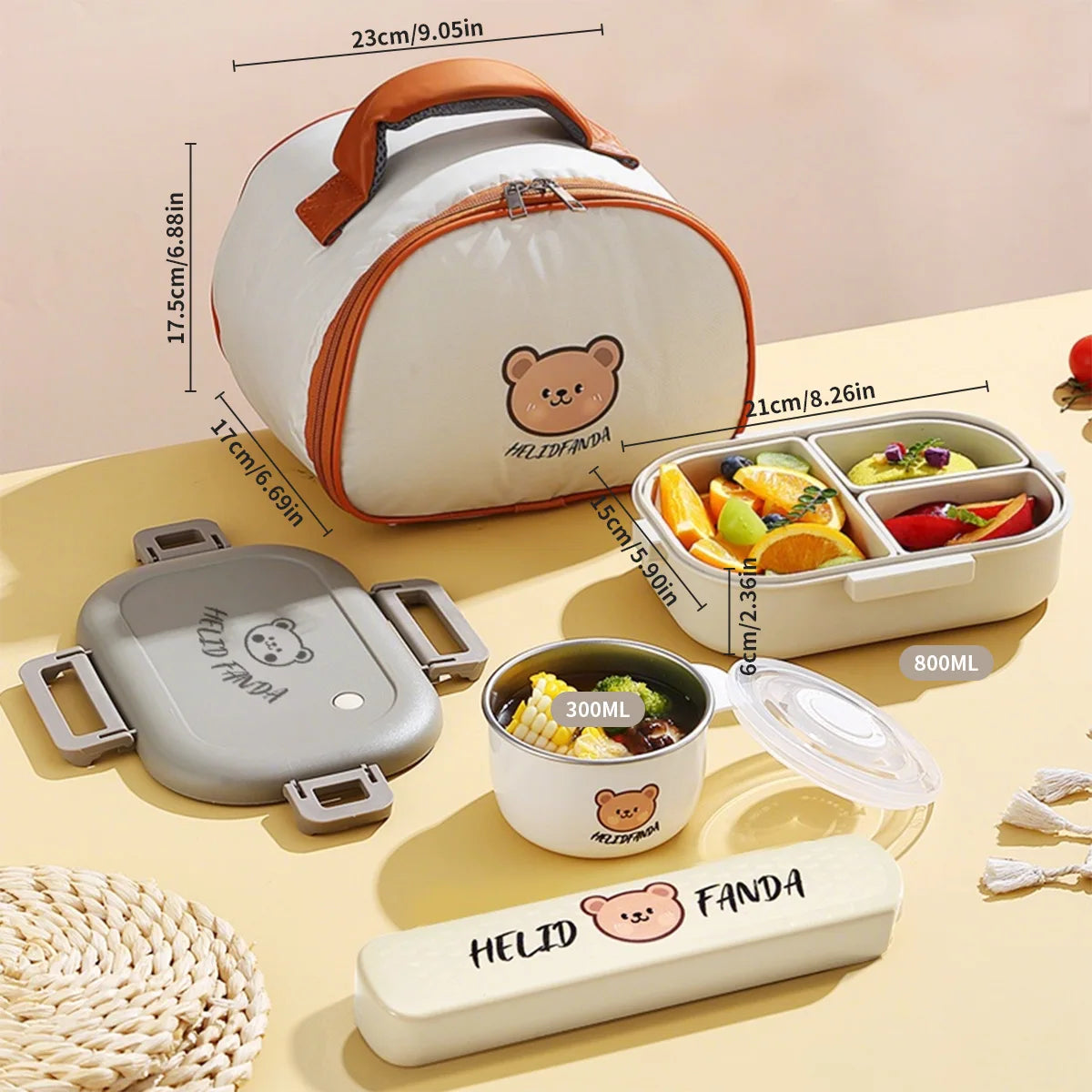 Removable 3 Compartment Plastic Bento Box Microwavable Food Container
