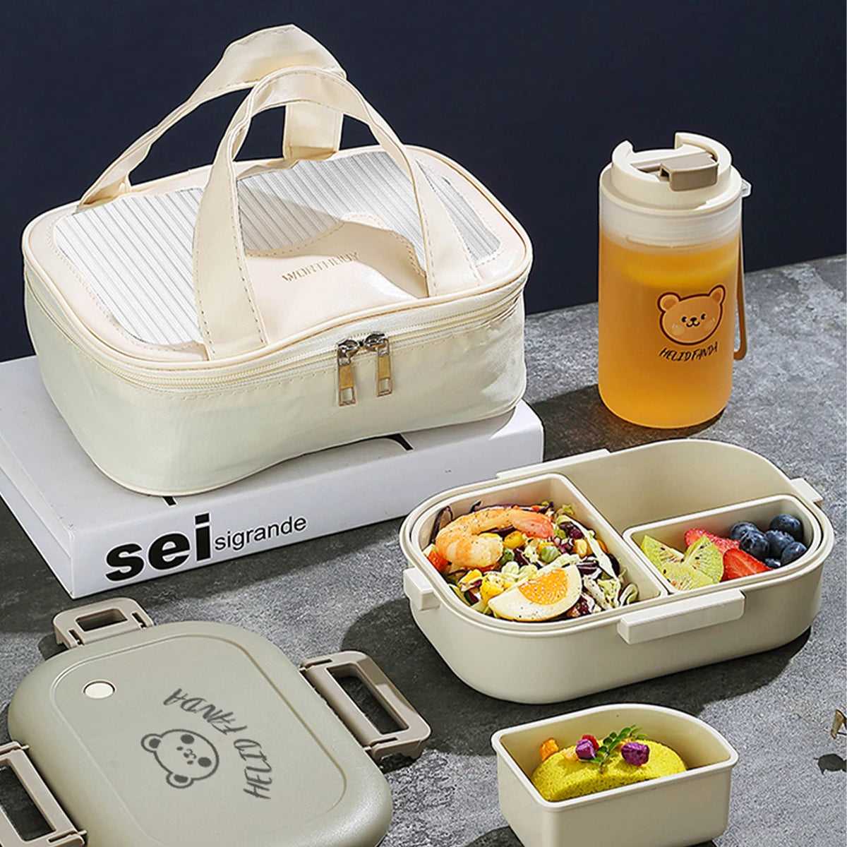 Removable 3 Compartment Plastic Bento Box Microwavable Food Container