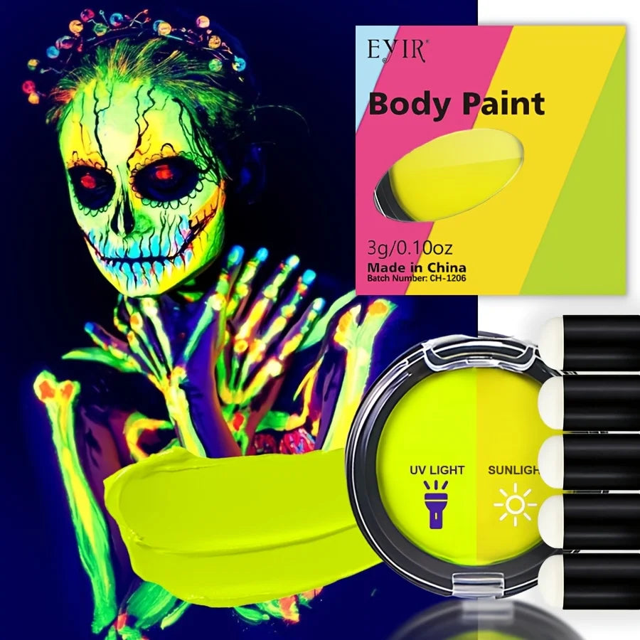12 Color Cream Body Paint UV Reactive Face Paint Palette Color Changing Makeup Kit DIY Body Art Festival Party Makeup Set Ideas