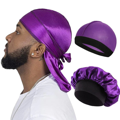 3PCS/LOT Women Men Silky Durag Long Tail Pirate Hat Elastic Bonnet Turban Dome Cap Unisex Bandanas Sleeping Shower Cap Head Wrap