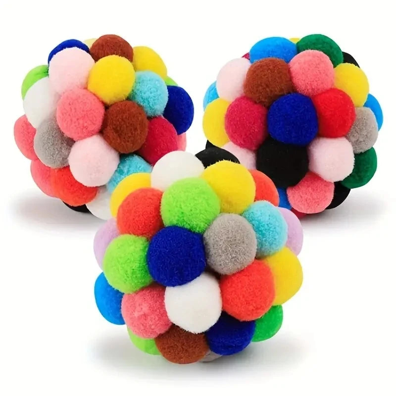 Plush Cat Ball Toy Set Elastic Bell Woolen Balls