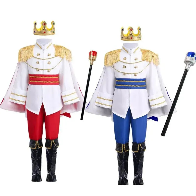 7 Pieces King Carnival Costume Medieval Royal Red Prince Full Set Outfits Halloween Birthday Party Fancy Dress Up Cosplay Wear