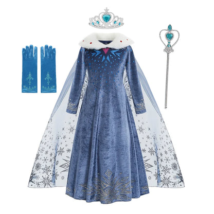 Snow Queen Princess Dress Girls Long Sleeve Winter Party Outfit