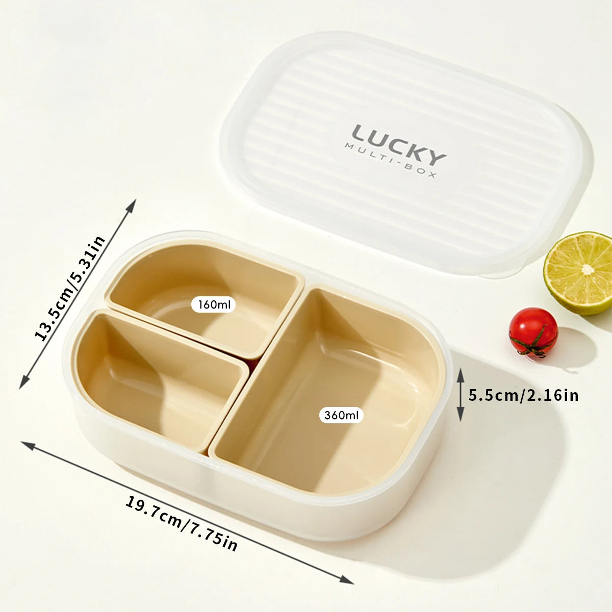 3 Grids Microwave Plastic Lunch Box Detachable Fruit Bento Box