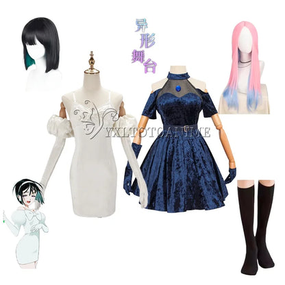 Anime Alien Stage Mizi Sua Cosplay Costume Wig Dark Blue Dress Pink Blue Long Hair Gloves Stockings Belt Set Uniform for Christm