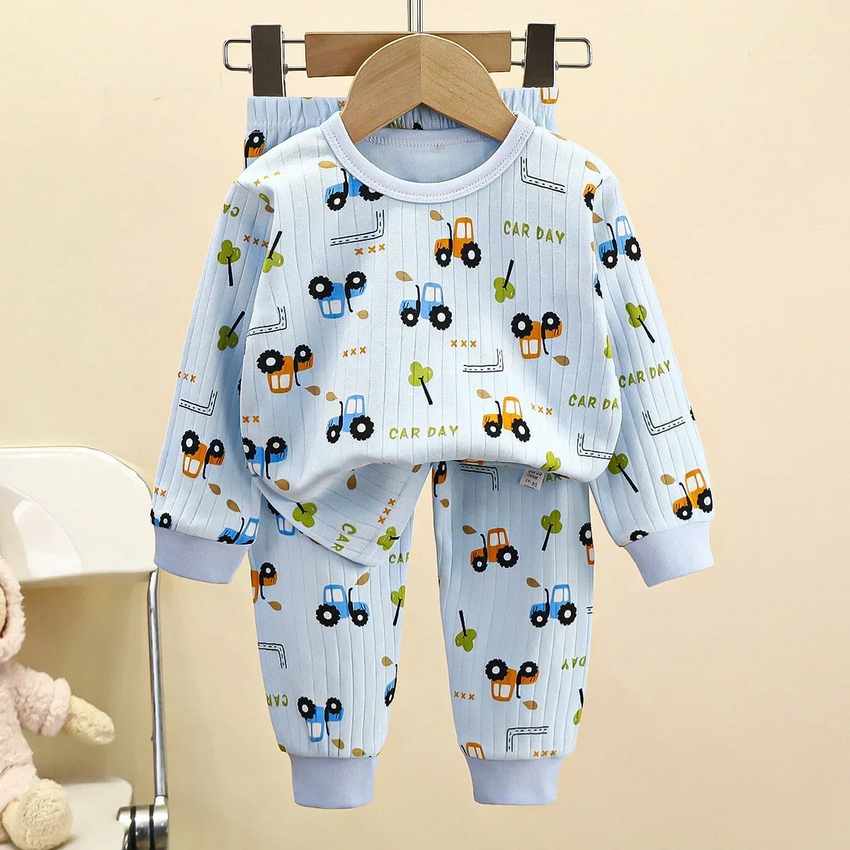 Kids Pure Cotton Warm Pajamas Set Long Sleeve Toddler