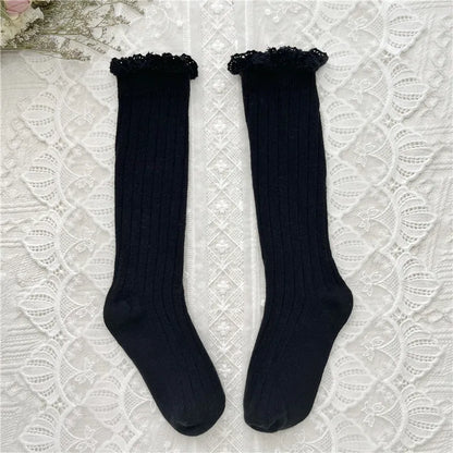 Ruffle Girls Knee High Socks Baby Lace Flower School Uniform