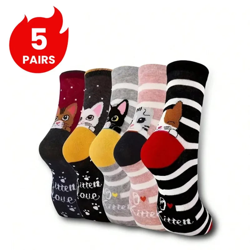 Women's Crew Socks with Cat Patterns Cute Unique Fun