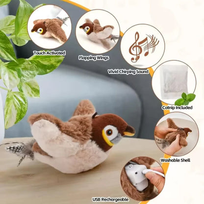 Interactive Chirping Flapping Bird Cat Toy Touch Activated