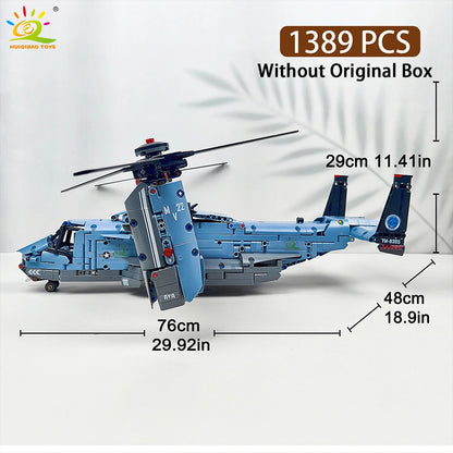 HUIQIBAO MOC 1389PCS V-22 Tiltrotor Aircraft Helicopter Building Block Children Military Airplane model Bricks Toy home Decor.