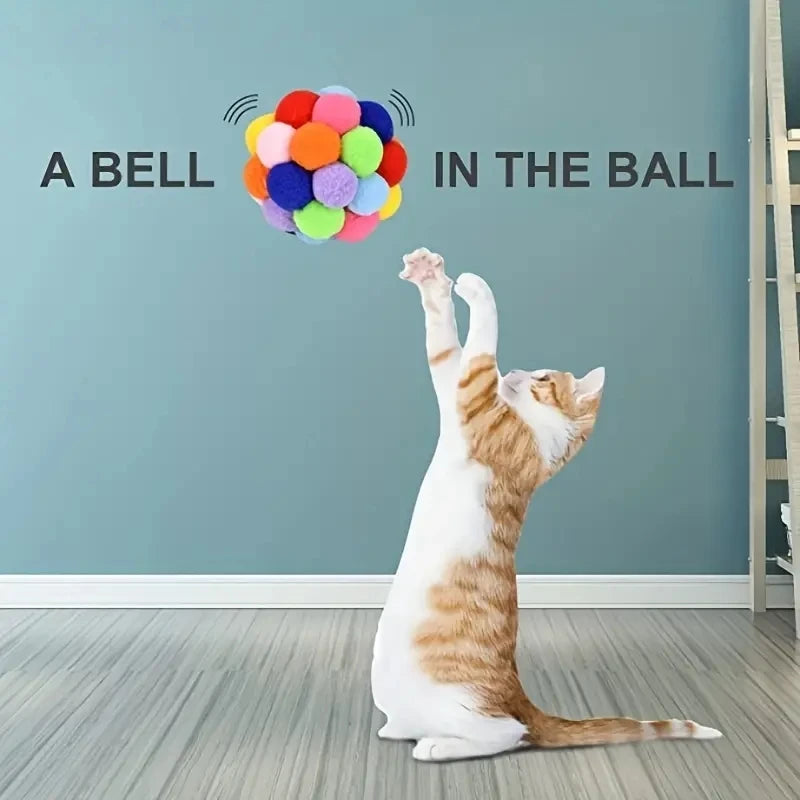 Plush Cat Ball Toy Set Elastic Bell Woolen Balls