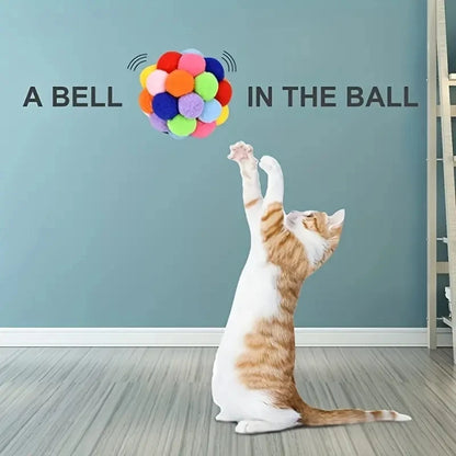 Plush Cat Ball Toy Set Elastic Bell Woolen Balls