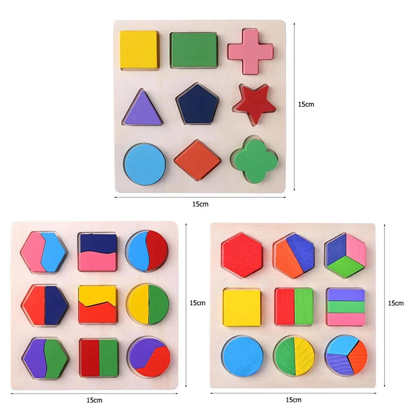 Wooden Geometric Shape Montessori Puzzle Preschool Math Board