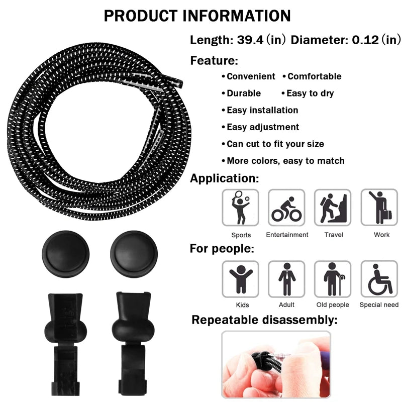 Elastic No Tie Shoe Laces Stretching Lock Lazy Shoestrings