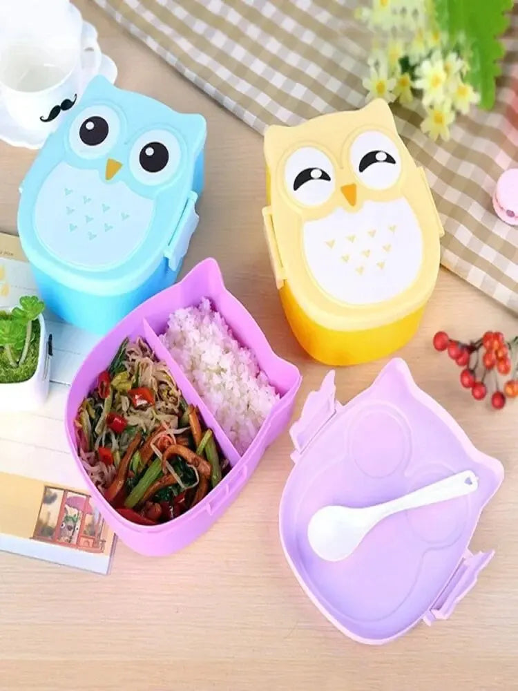 Owl Shaped Kids Bento Lunch Box Compartment School Food Container 1050ml