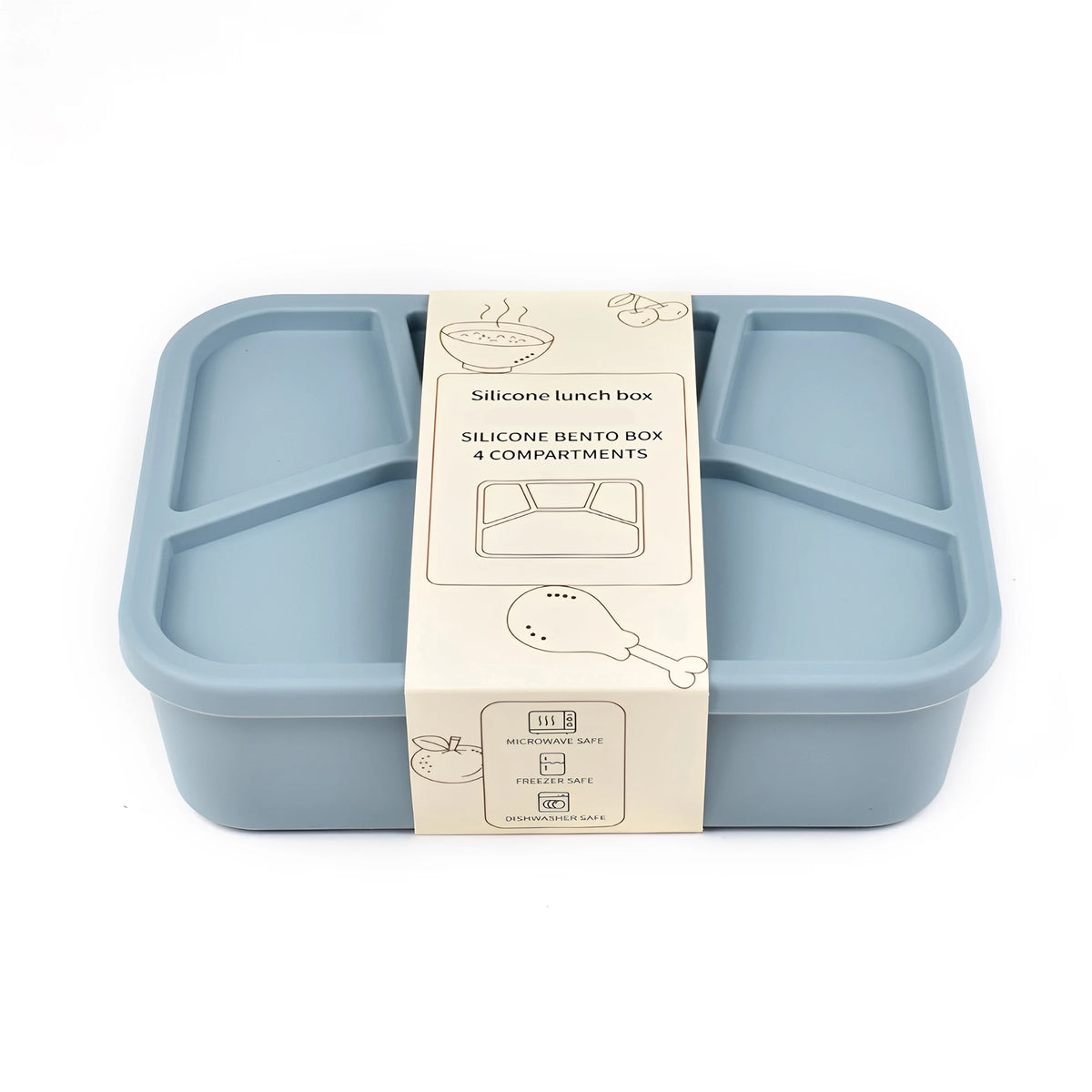 Silicone Bento Box,FourCompartments,Reusable Silicone Lunch Box,Thickened and Leak-Proof Food-Grade Divided Lunch back to school
