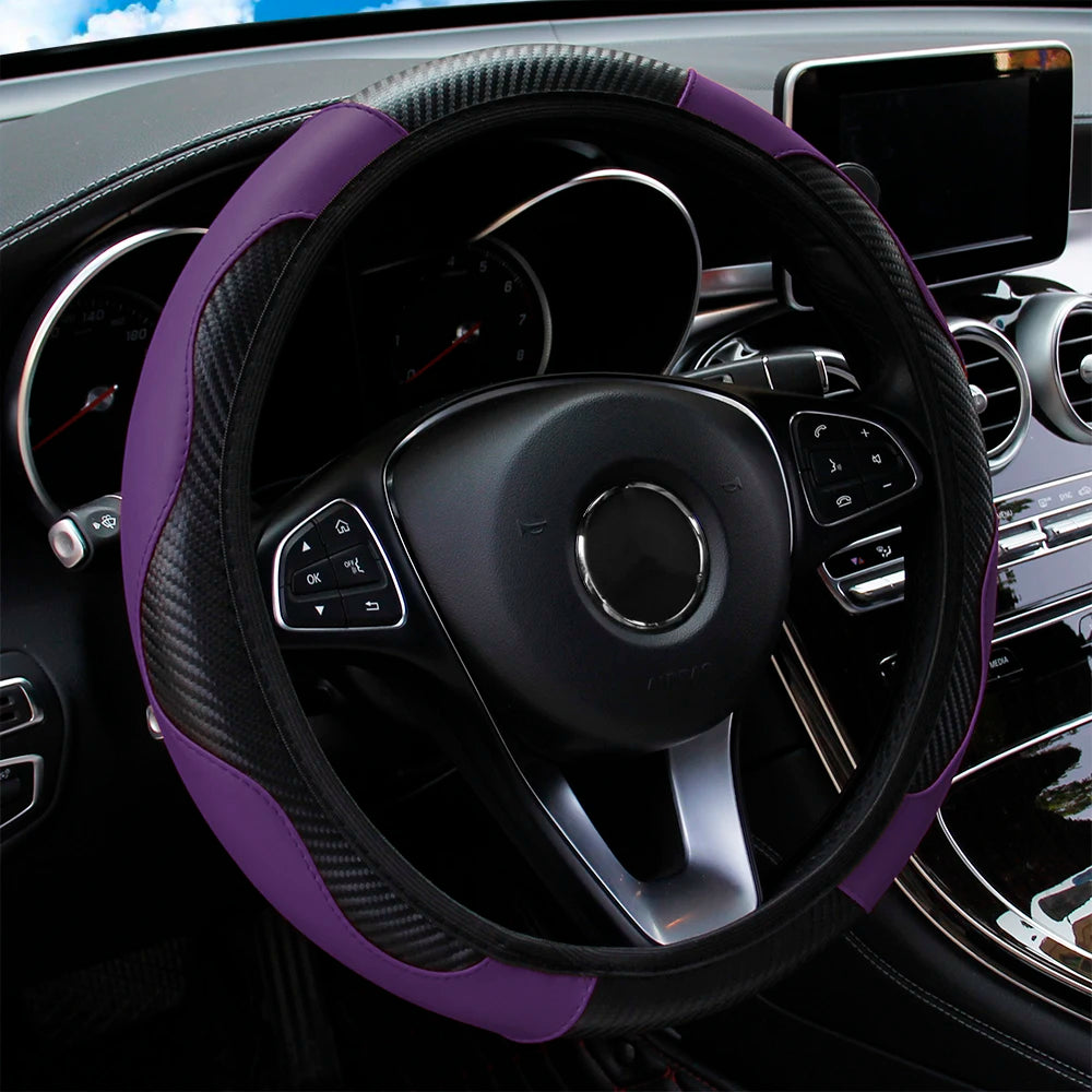 Carbon Fiber Steering Wheel Cover for 14.5 to 15 Inch Wheels