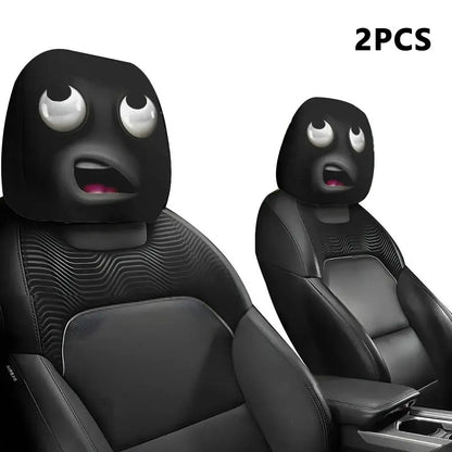 2pcs Smiley Face Printed Car Pillowcase Soft Comfortable Decorative Cushion Cover Auto Seat Headrest Washable Polyester Fabric