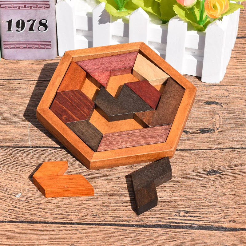 Wooden Geometric Shape Jigsaw Board Kids Brain Teaser Puzzle