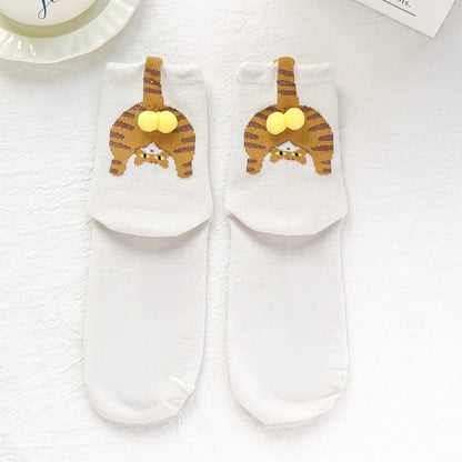 3D Cute Cat Print Floor Socks Women Mid Tube Sleep