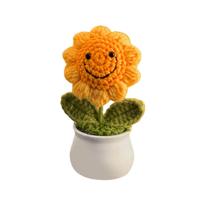Crochet Sunflower Car Decor Hand Knitted Potted Flower