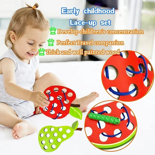 Wooden Lacing Toy Fruit Threading Activity Puzzle