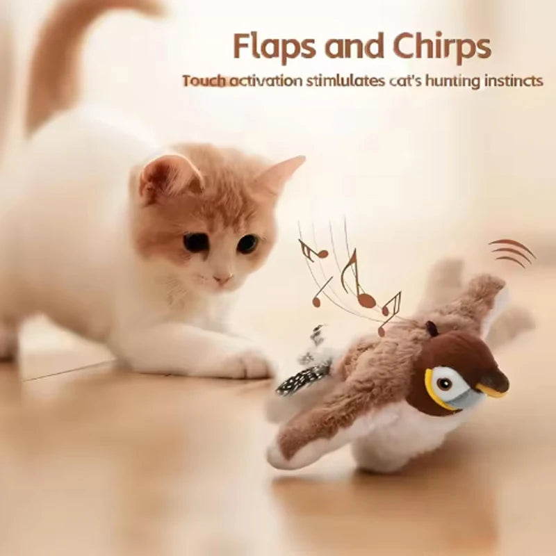 Interactive Chirping Flapping Bird Cat Toy Touch Activated