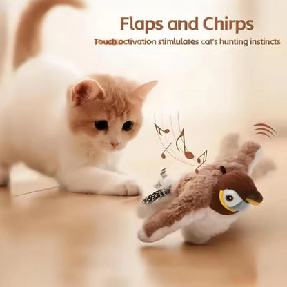 Interactive Chirping Flapping Bird Cat Toy Touch Activated