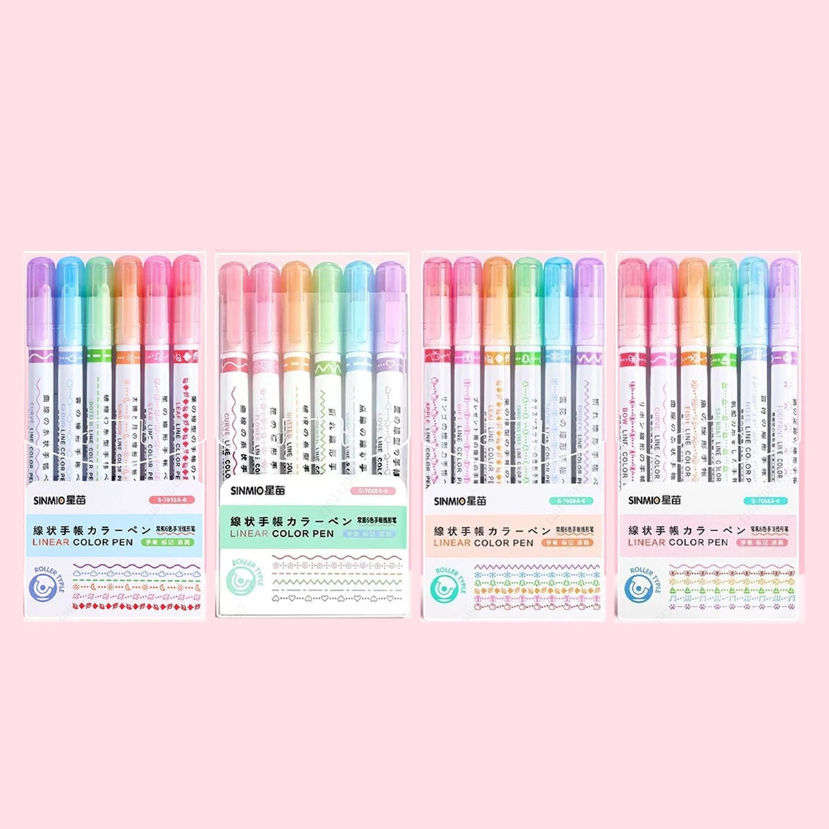Curve Liner Highlighter Pen Set Roller Tip Pattern Markers 6Pcs