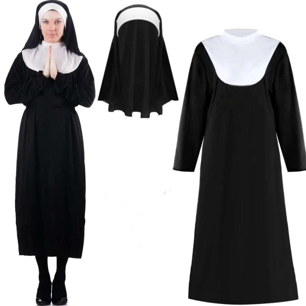 Full Length Virgin Mary Costume Vintage Style Retro Design Nun Costume Fancy Dress Long Dress Long Robe Costume Women