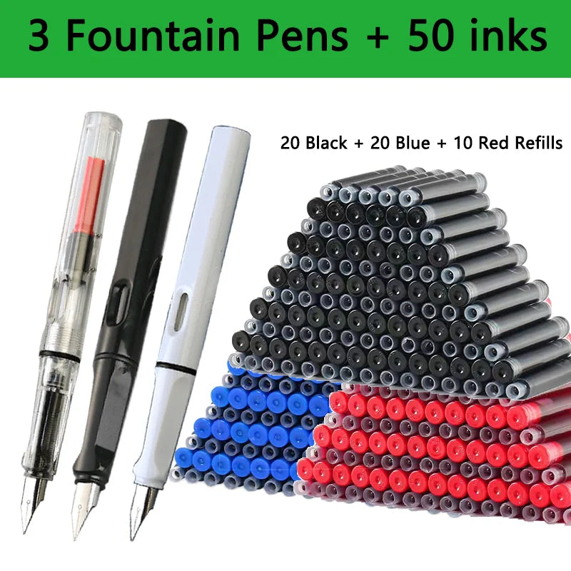 Fountain Pen Replaceable Ink Set Extra Fine Calligraphy Pens 53Pcs