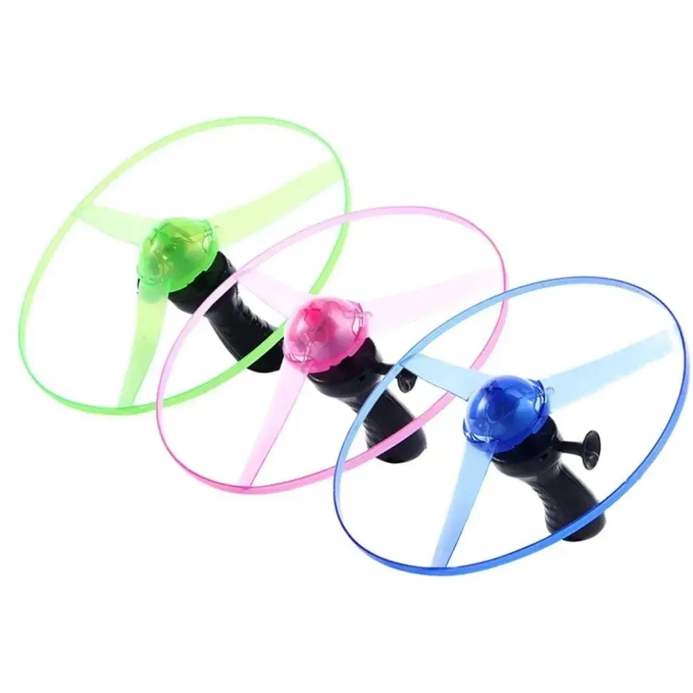 LED Flying Disc Propeller Toy Pull String Luminous UFO