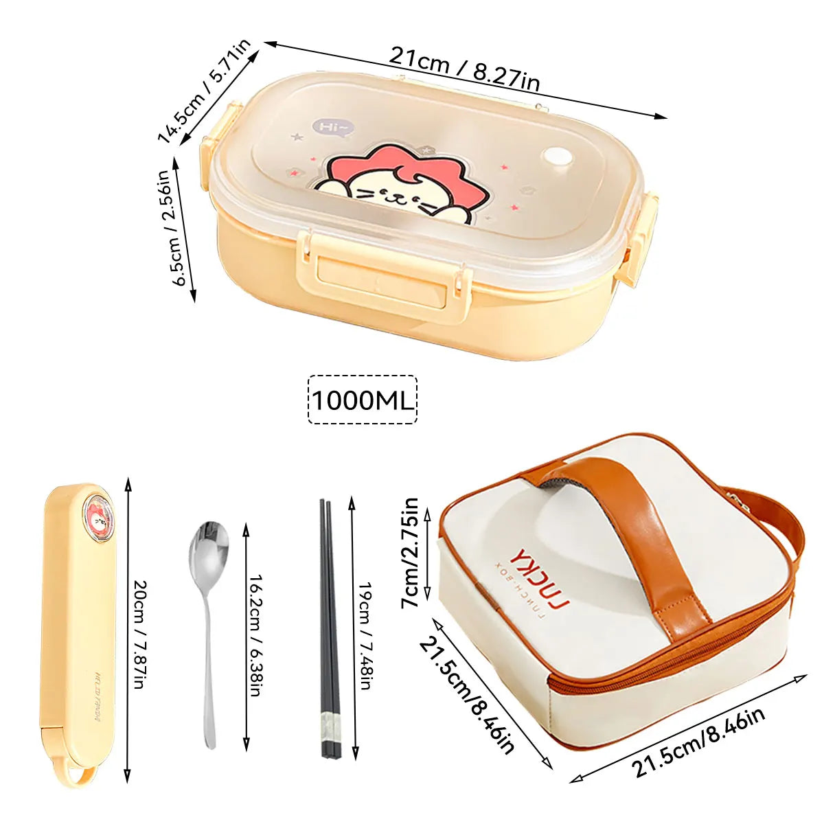 WORTHBUY Portable Plastic Lunch Box With Detachable 3-Compartments Cute Divided Food Container For Kids Students Microwave Safe