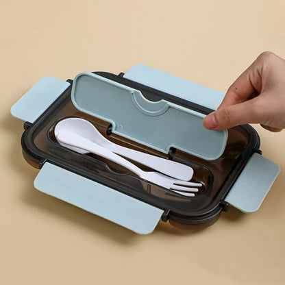1500ml Portable Three Grid Lunch Box With Fork And Spoon Kids Students Adult Office Bento Box Microwave Food Storage Container