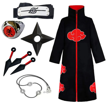 Anime Ninja Cosplay Costume Uchiha Itachi Red Cloud Cloak Robe Cloak Headband Props Halloween Clothes