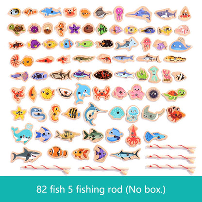 Wooden Magnetic Fishing Game Toy Marine Life Puzzle