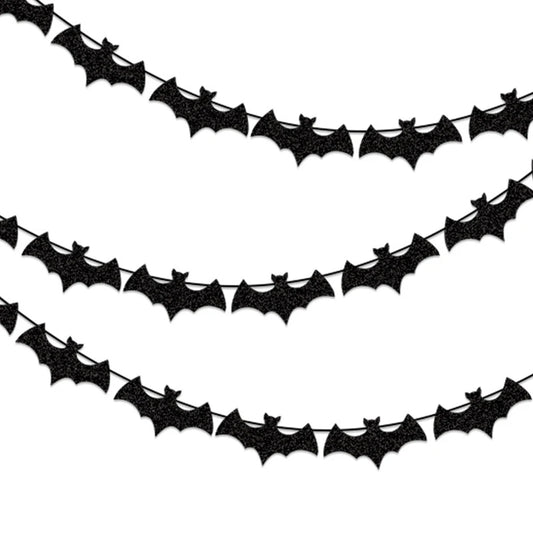 Runtowo 1set Paper Bat Banner ,Halloween Hanging Garland ,Happy Halloween Flag Party Decorations