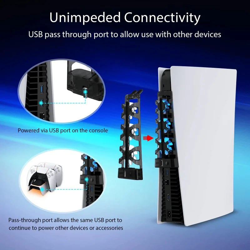 PS5 Accessories Cooling Fan with LED Light, for Both Disc and Digital Editions, Efficient Cooling System, Horizontal Compatible