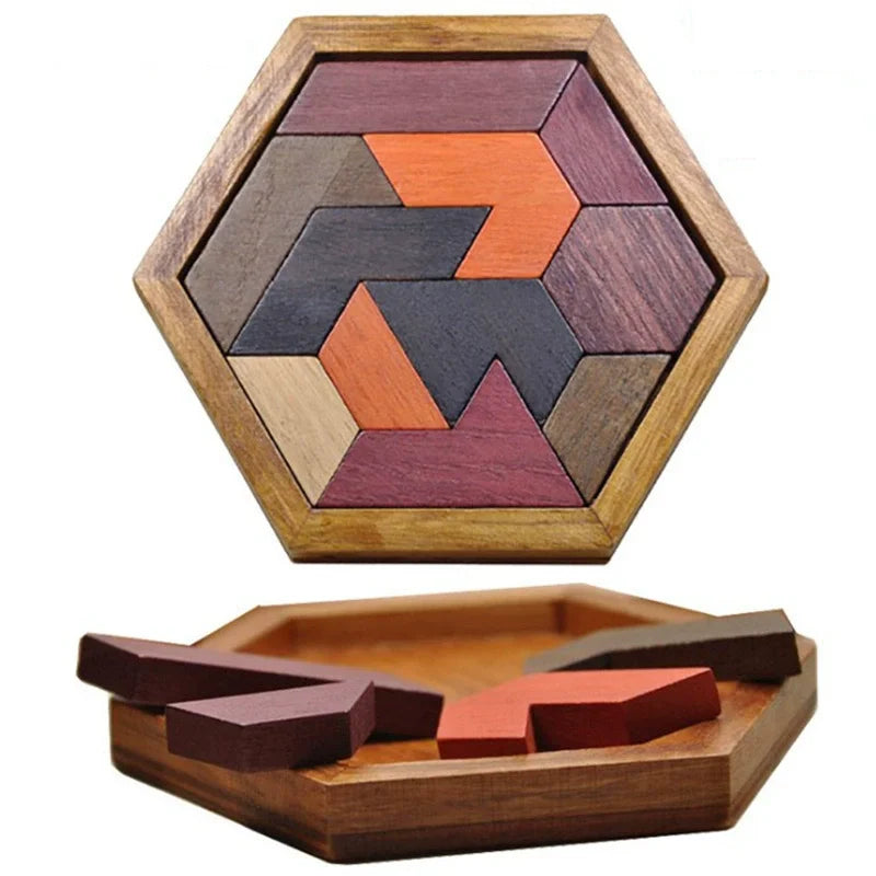 Wooden Geometric Shape Jigsaw Board Kids Brain Teaser Puzzle
