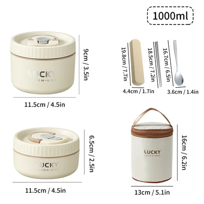 WORTHBUY 304 Stainless Steel Keep Warm Lunch Box For Student Kids Leak-proof Round Insulated Food Jar For Cold And Hot Food