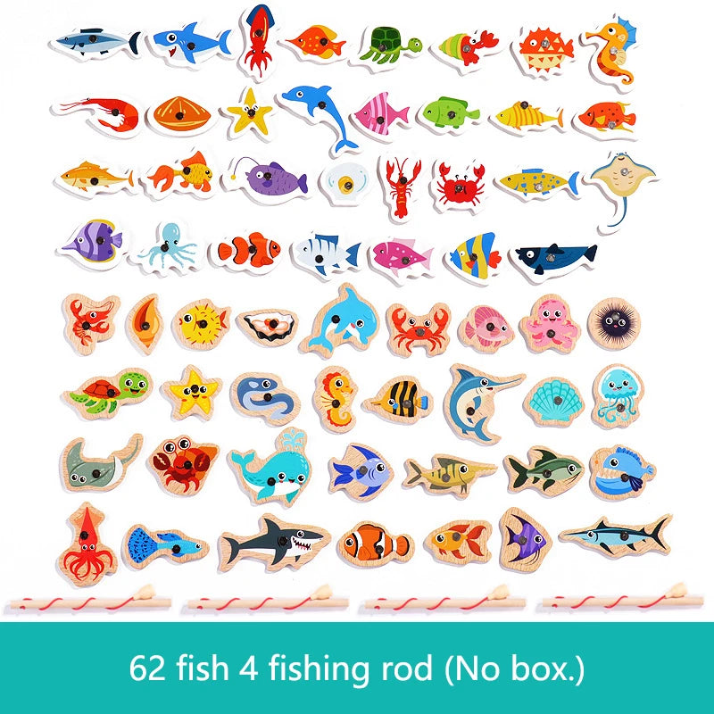 Wooden Magnetic Fishing Game Toy Marine Life Puzzle