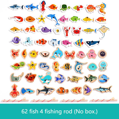 Wooden Magnetic Fishing Game Toy Marine Life Puzzle