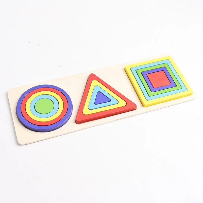 Wooden Geometric Shape Sorter Toddler Math Stacking Puzzle