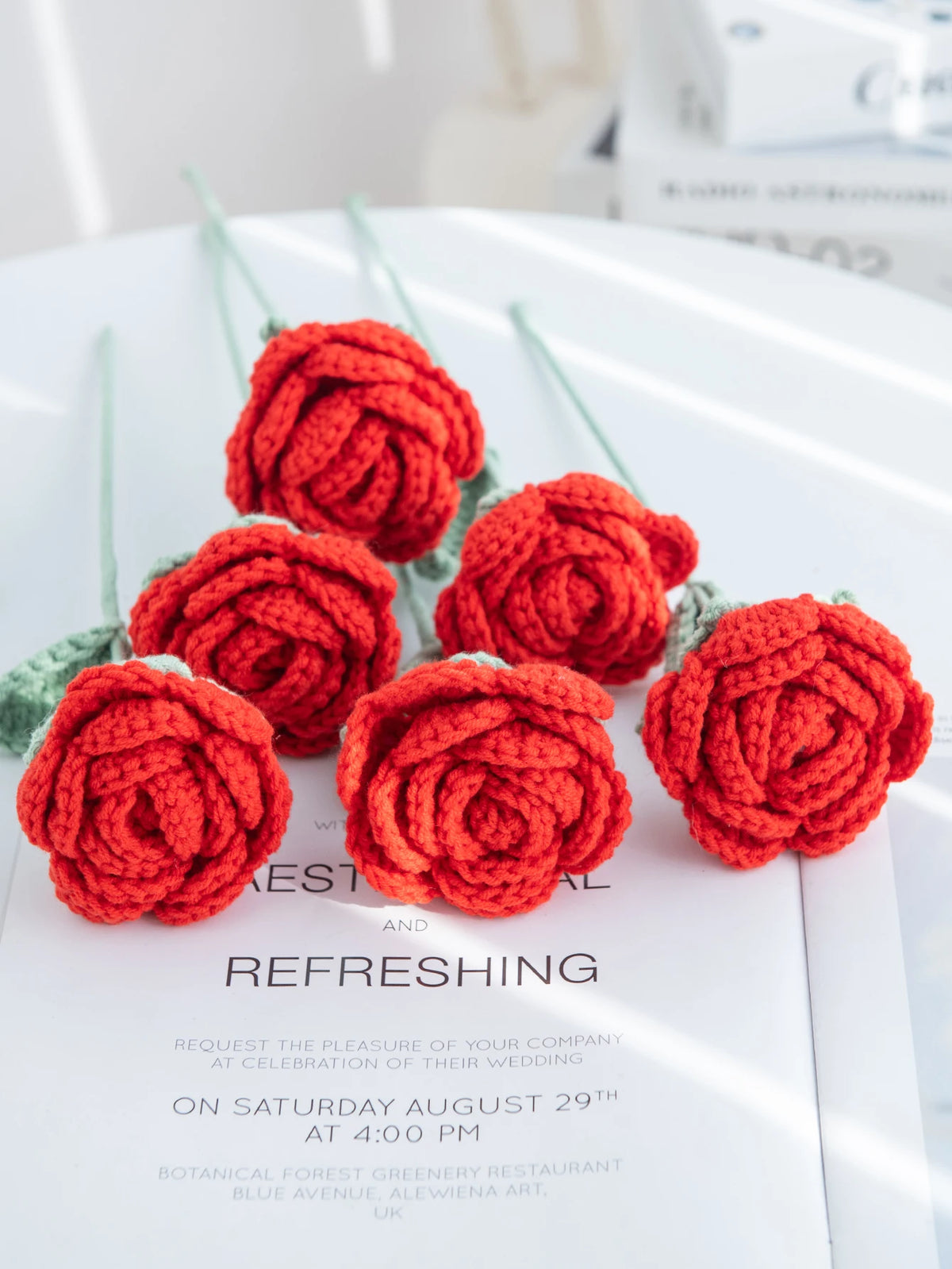 Crochet Handmade Rose Bouquet Artificial Velvet Decor