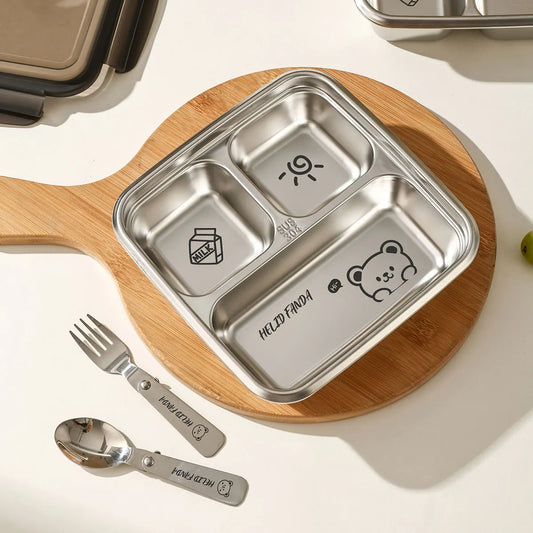 Sealed Lunch Container With 2/3 Compartment Portable 304 Stainless Steel Children's Lunch Box Student School Divided Bento Box
