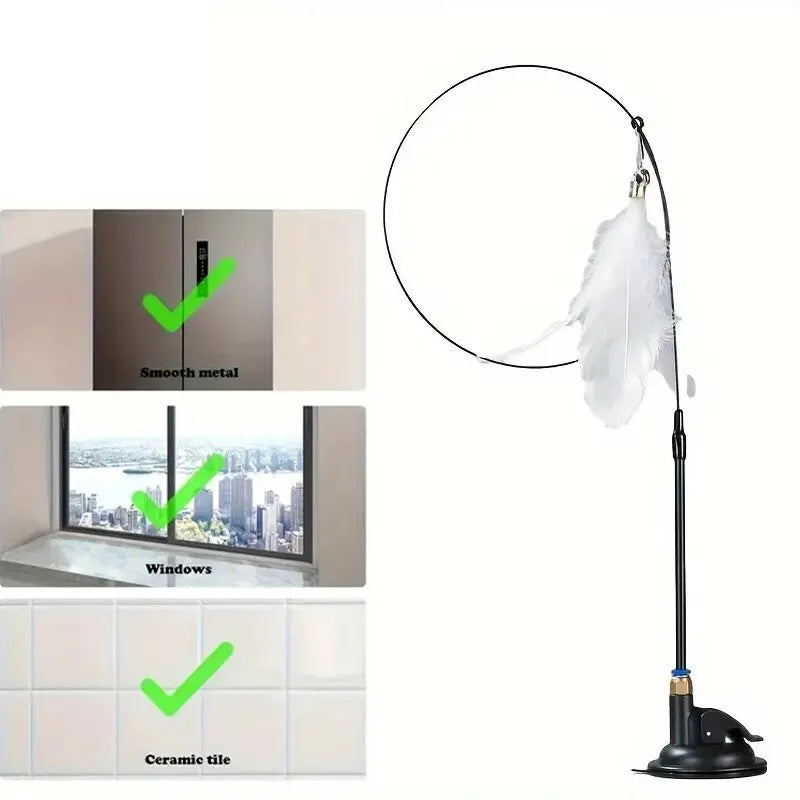 Suction Cup Cat Teaser Wand Interactive Feather Bell